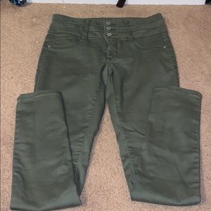 Army green button up jeans